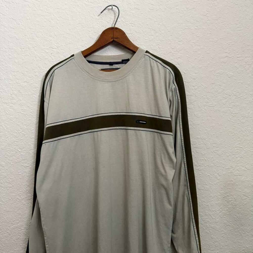 Vintage Point Zero Green Stripe Cream Long Sleeve Men's L Skate Baggy